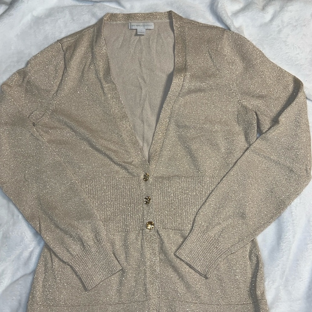 New York & Co Gold Glitter Cardigan Sz M